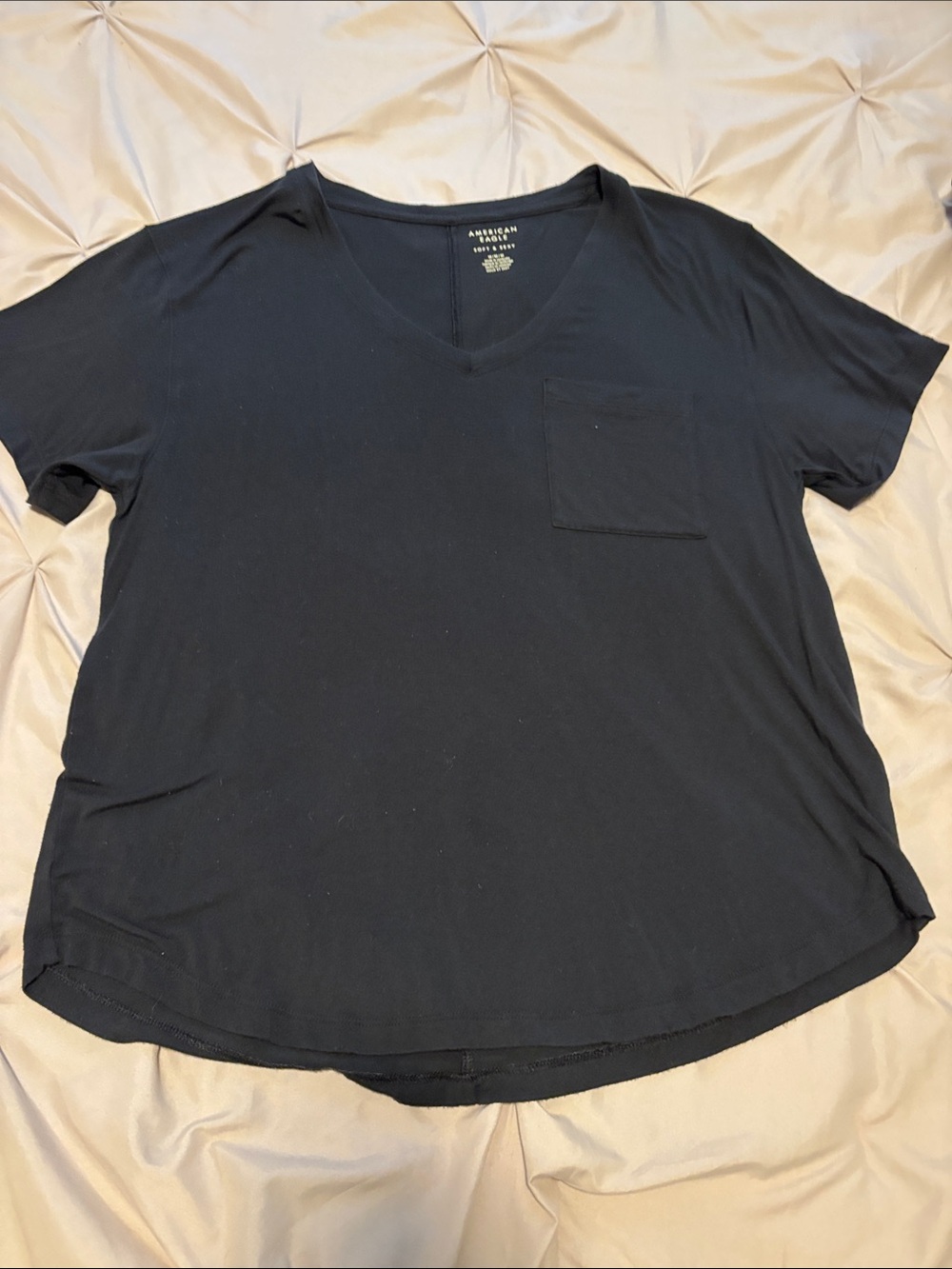 American Eagle Outfitters Black V-Neck Pocket Soft & Sexy Tee
